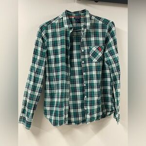 Green Plaid Polo Button Up